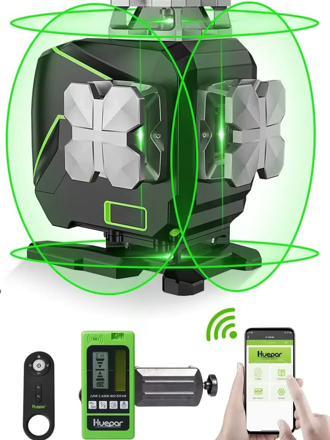 Huepar 4D Selbstnivellierender Laser Level mit 16 Linien, 4x360 Grad Kreuzlinien, LCD-Bildschirm, Bluetooth-Fernbedienung und Detektor für Fliesenböden - Bild 7