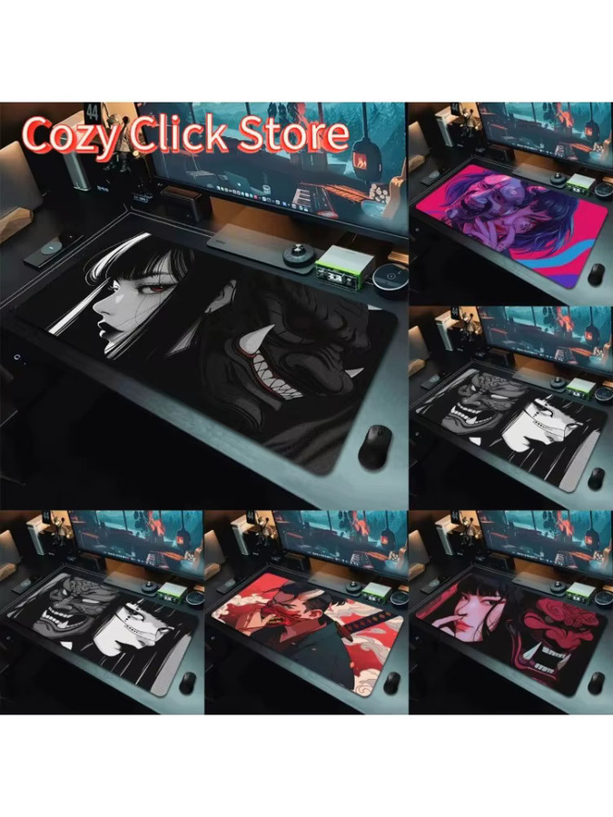 Potdemiel Gaming Mousepad mit Anime Girls Samurai Oni Maske Design als große Schreibtischunterlage für Gamer - Bild 2