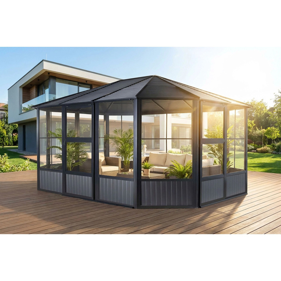 Sojag Kaltwintergarten Charleston Aluminium Pavillon Anthrazit B/H/T: 472 x 281 x 367 cm mit Moskitonetz und PVC-Folien-Fenstern - Bild 2