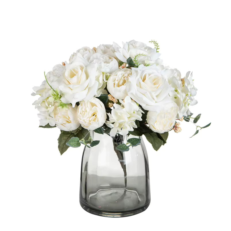 XIAOYINMO Künstliche Pfingstrose aus Seide in Weiß als dekorative Gartenrose für Hochzeit und Innenbereich - Bild 1