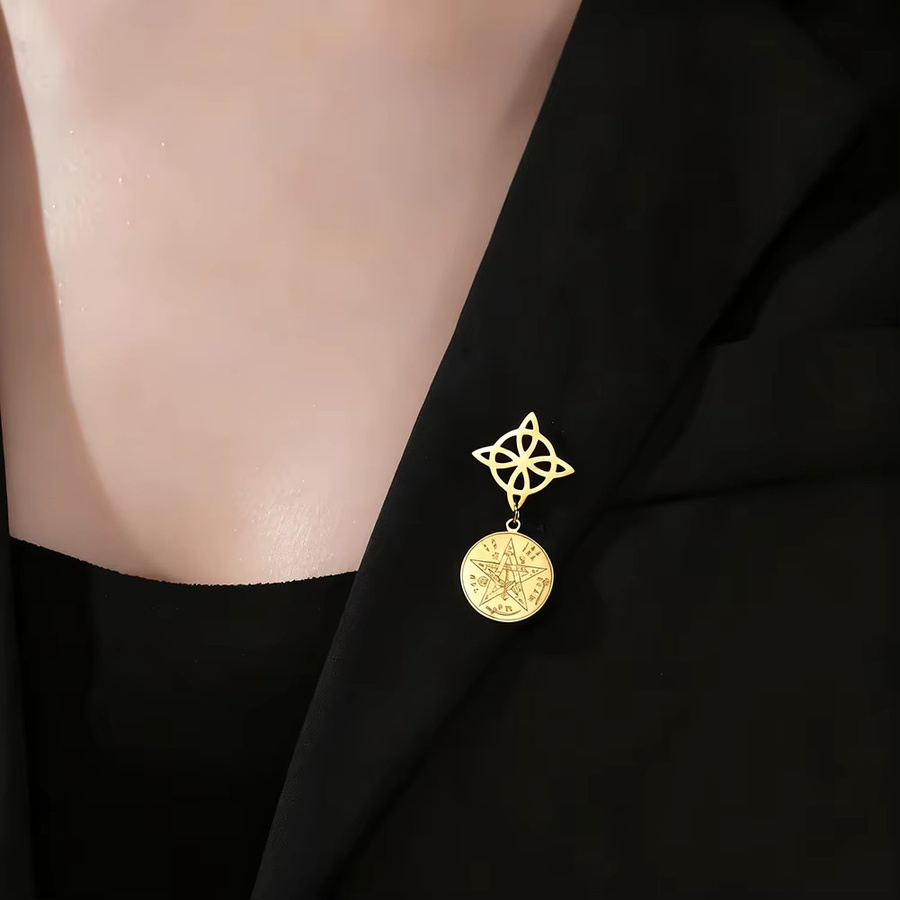 Cazador Brosche Hexenknoten Tetragrammaton Pentagramm, Edelstahl, Unisex - Bild 1