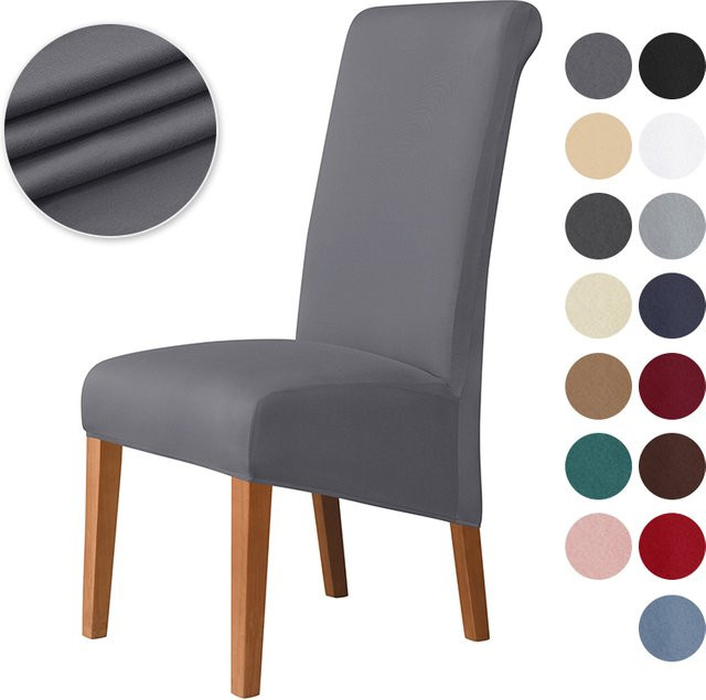WANERQU Stretch-Spandex-Stuhlhussen XL für Esszimmerstühle mit langer Rückenlehne, schmutzabweisende Sitzbezüge in Grau - Bild 1