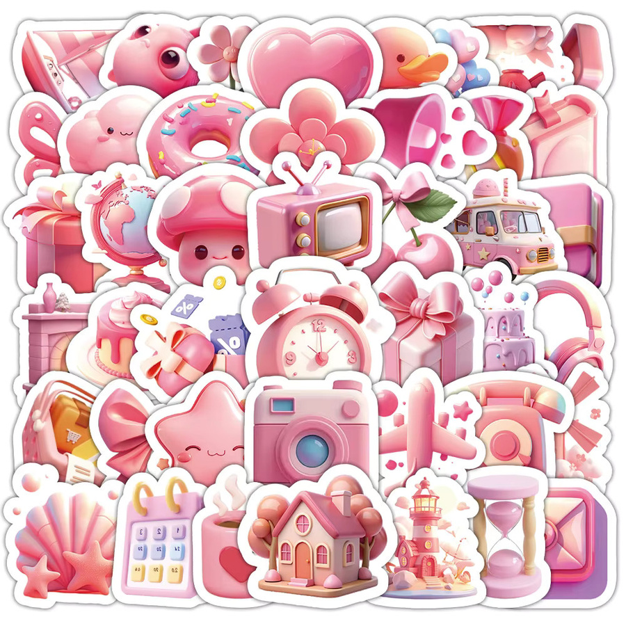 54er Set 3D Pink Doodles Kawaii Emoji Aufkleber für Tech Gear und Journals von Anime Worlds Store - Bild 2