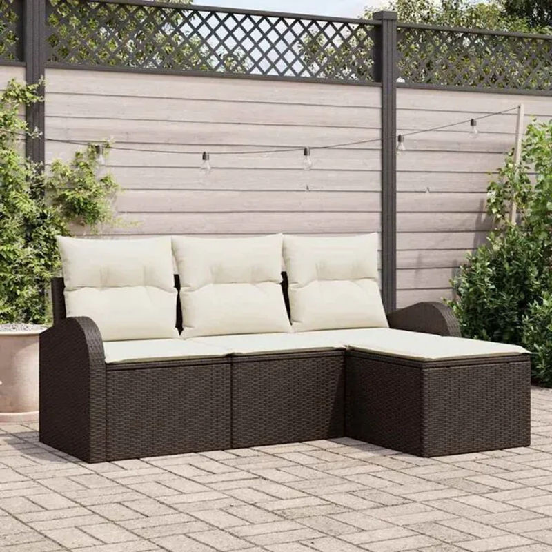 vidaxl Garten-Sofa-Set aus Poly-Rattan mit 4 Teilen und Kissen in Braun und Weiß - Bild 1