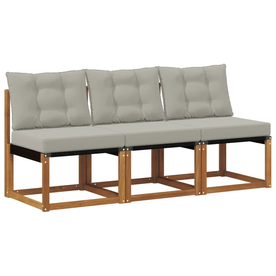 vidaXL 3er Set Outdoor Mittelsofa aus Akazienholz in Grau mit Sitzkissen und Rückenlehnen - Bild 2