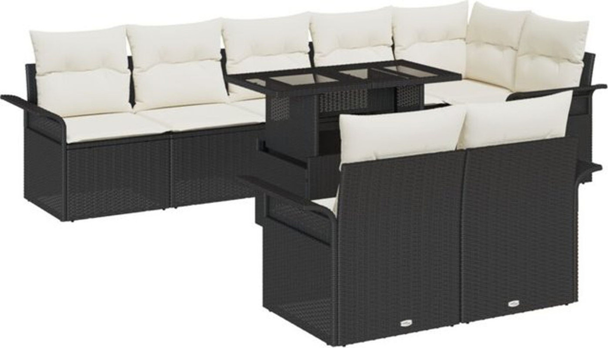 vidaXL Garten-Sofa-Set aus Poly-Rattan mit 9 Kissen in Schwarz - Bild 1
