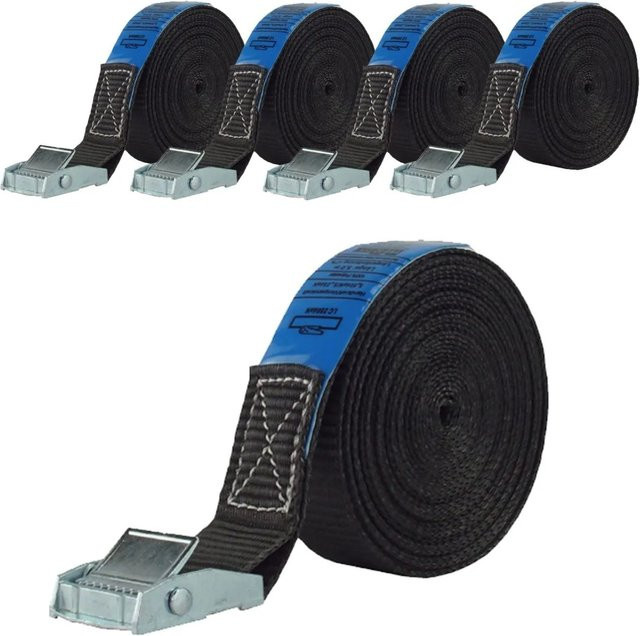 TRUTZHOLM 5er Set Profi Spanngurte mit Klemmschloss in Schwarz, Länge: 6 m, Tragkraft: 250 kg - Bild 1