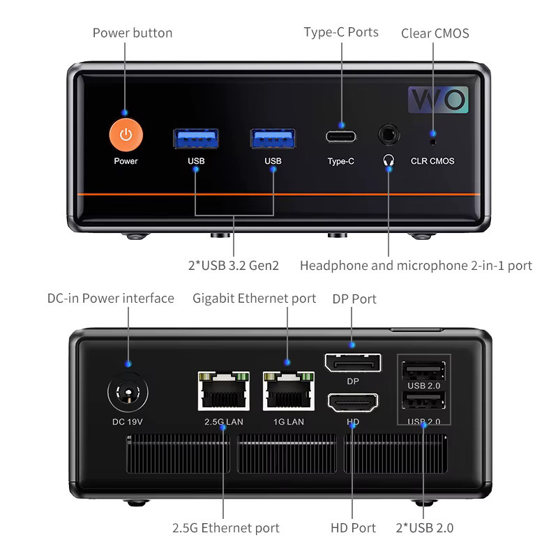 PELADN Mini-PC Intel i5-12450H Barebone in Schwarz mit WiFi 6 und Bluetooth 5.2 für Gaming und Büro - Bild 4