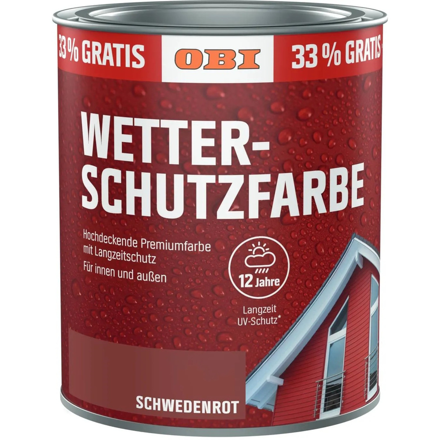 OBI Wetterschutzfarbe Schwedenrot wasserbasiert in Rot - Bild 2