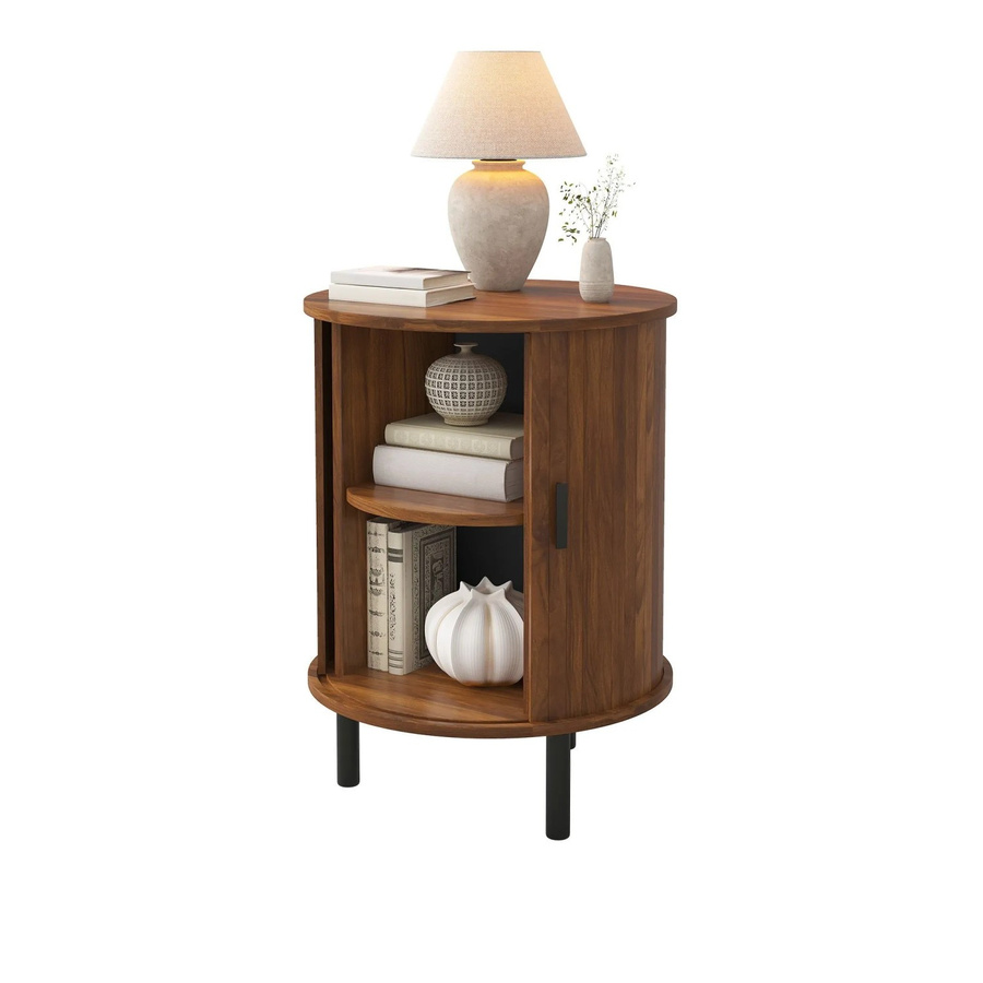 Merax Rundes Sideboard mit Schiebetür in Schwarz und Braun mit Metallfüßen für Wohnzimmer und Schlafzimmer - Bild 2
