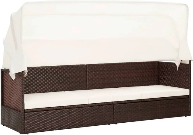 vidaXL Gartensofa mit Sonnendach aus Poly-Rattan und Stahl in Braun inklusive Polsterung - Bild 1