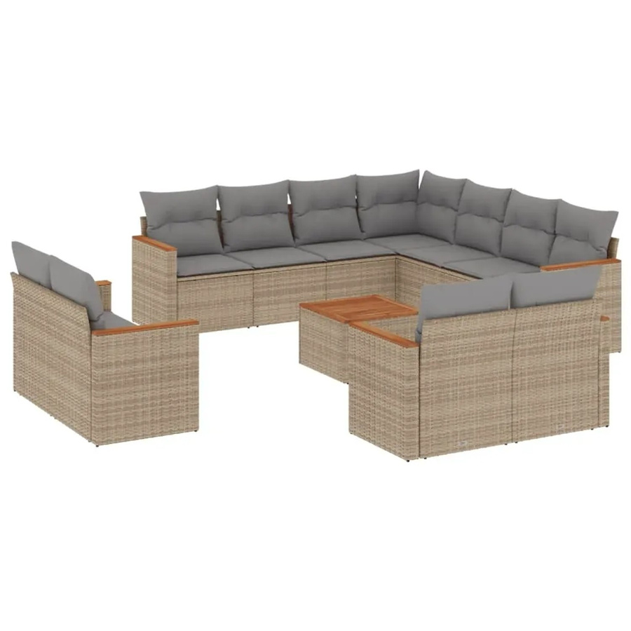 vidaXL 12-teilige Garten-Sofagarnitur aus Poly-Rattan und Akazienholz in Beige mit Kissen - Bild 2