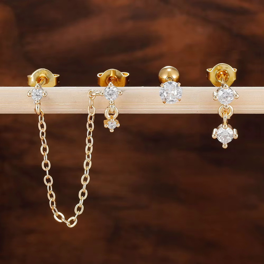 Yuedane Ohrringe Set, Edelstahl, Gold, Zirkonia, Damen - Bild 2