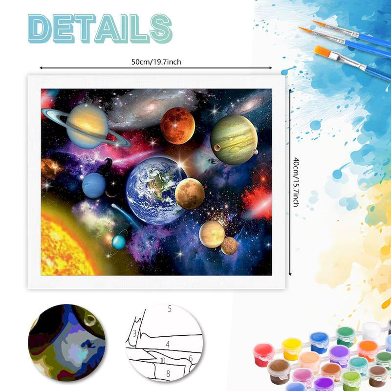 PhotoCustom Malen nach Zahlen Set Planet Landschaft Motiv für Erwachsene mit mehrfarbiger Leinwand - Bild 1