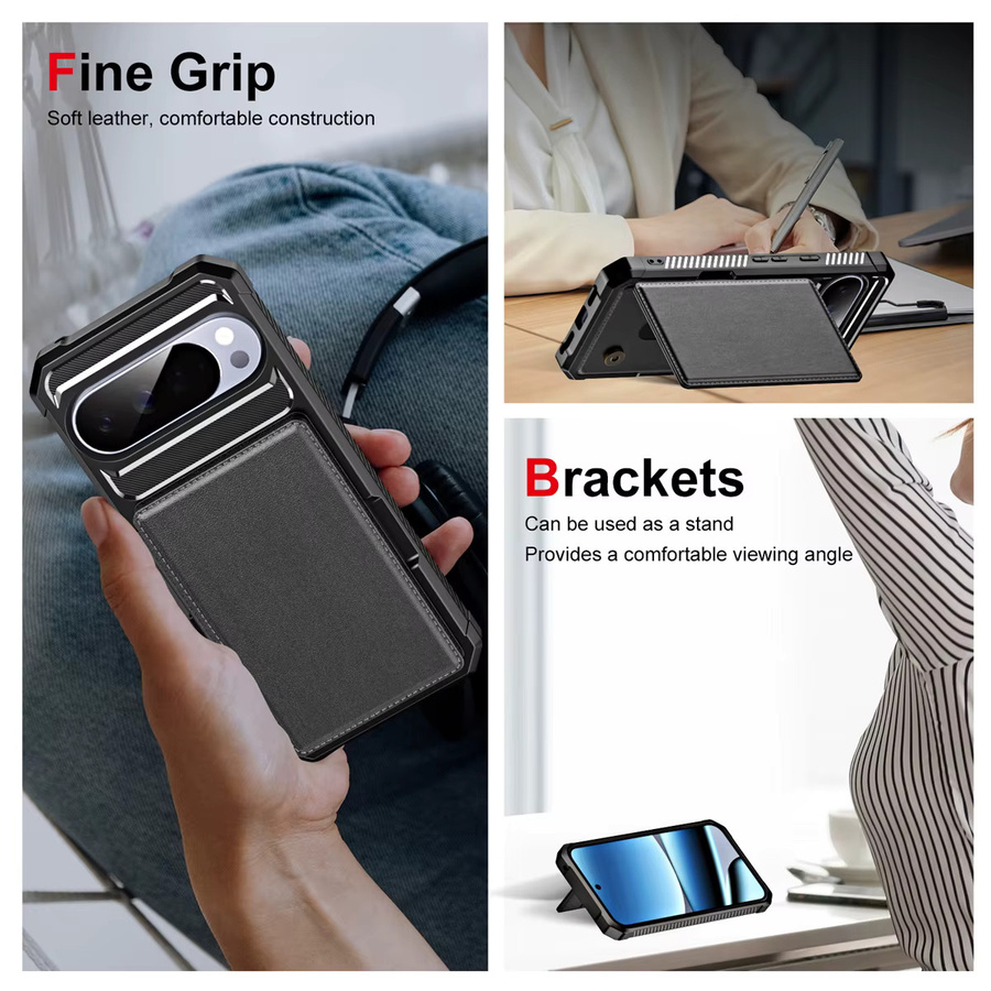szHAIyu Leder-Handyhülle mit Kartensteckplatz für Google Pixel 7, 8, 9, 10, Pro XL, 8A, 7A, 9A in Schwarz, stoßfeste Flip-Wallet-Tasche - Bild 2