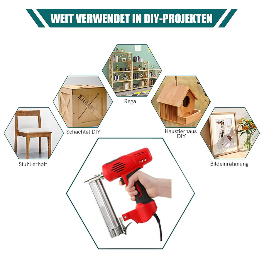 Podofo Elektrische Nagelpistole 2600W in Rot für Holzrahmen und Möbelbau aus Aluminiumlegierung - Bild 2