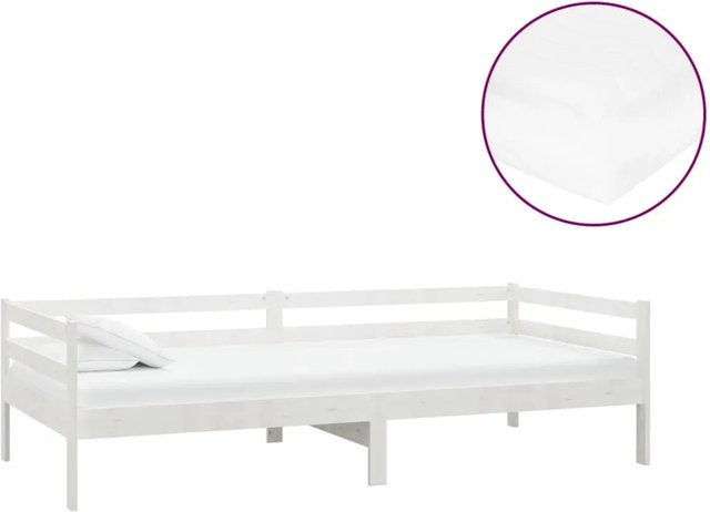 vidaXL Tagesbett aus massivem Kiefernholz mit Matratze, Weiß, B/T/H: 90 x 200 cm - Bild 1