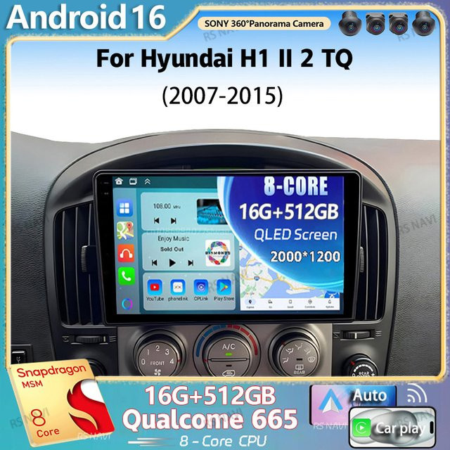 RSNAVI Android 16 Autoradio für Hyundai H1 II 2 TQ (2007 - 2015) mit 2K QLED Display, GPS, 4G, CarPlay und Multimedia-Videoplayer in Schwarz - Bild 1