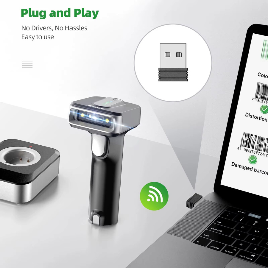 Eyoyo Bluetooth Barcode Scanner, Wireless 2D QR-Code-Leser mit Auto-Sensing-Bildschirm und 2500mAh Akku, Schwarz - Bild 3
