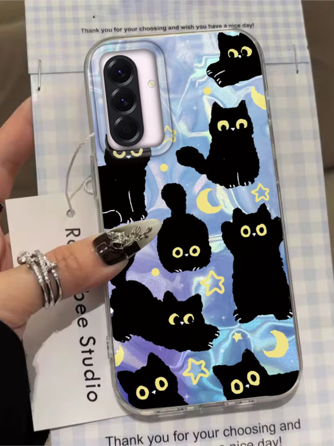 Handyhülle mit süßem schwarzen Katzenmotiv für Samsung Galaxy A16 A26 A36 A56 A25 A35 A55 A14 A34 A54 S21 S22 S23 S24 S25 Plus FE Ultra in Schwarz und Multicolour - Bild 4