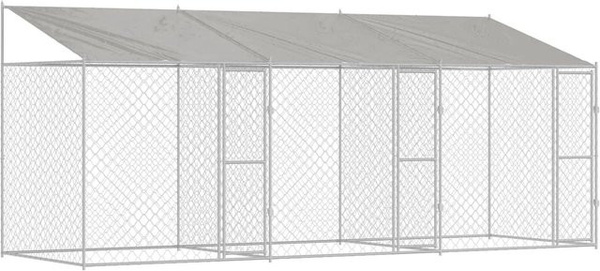 vidaXL Hundezwinger mit Dach Silber aus Metall und Kunststoff, wetterfest, B/T/H: 600 x 200 x 256 cm