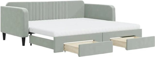 vidaXL Tagesbett ausziehbar mit Schubladen in Hellgrau aus Samt B/T/H: 100-120 x 200 x 75 cm - Bild 1