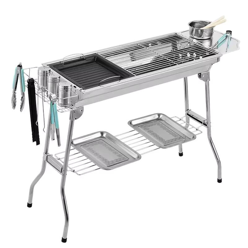 BAYKINGWIN Holzkohlegrill aus Edelstahl in Silber mit zusammenklappbarem Grillgitter und Grillwerkzeug - Bild 4