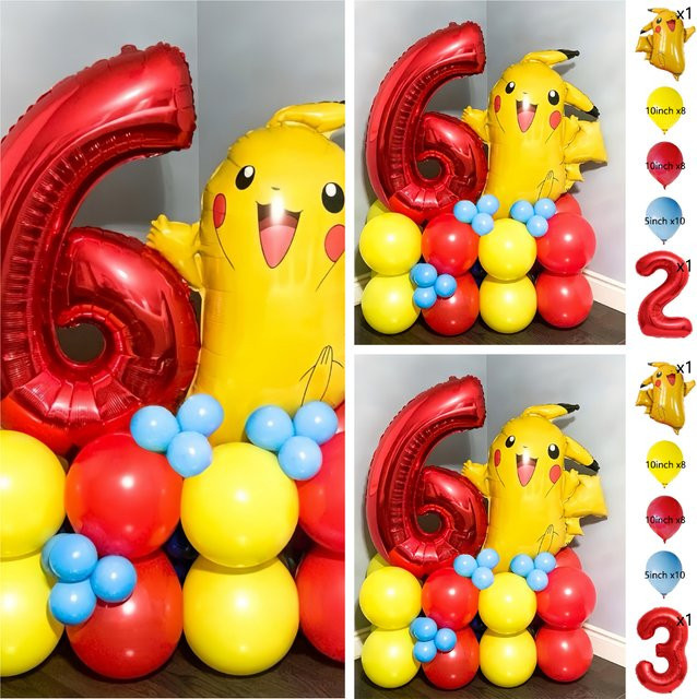 Potdemiel Ballon Set Pikachu Cartoon Monster in Gelb, 28 Stück für Kinder Geburtstage und Baby Shower Dekorationen - Bild 1