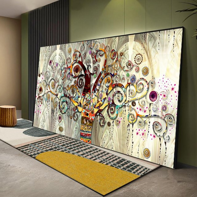 Lisa Gallery Leinwandgemälde Baum des Lebens von Gustav Klimt, abstraktes Landschafts-Poster in Weiß, Schwarz und Multicolour, Breite: 50 cm, Höhe: 100 cm - Bild 1