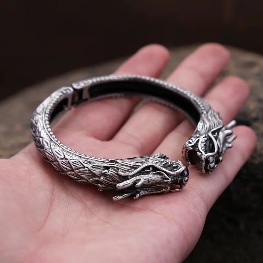 owlucky Armband, Doppel Drachenkopf, Edelstahl, Silber, Herren - Bild 2
