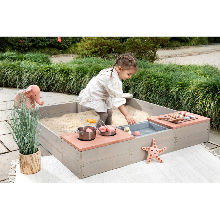 Muddy Buddy Sandkasten Wild Bear aus Massivholz in Warmgrau und Puderrosa, B/H/T: 120 x 120 x 20 cm - Bild 3