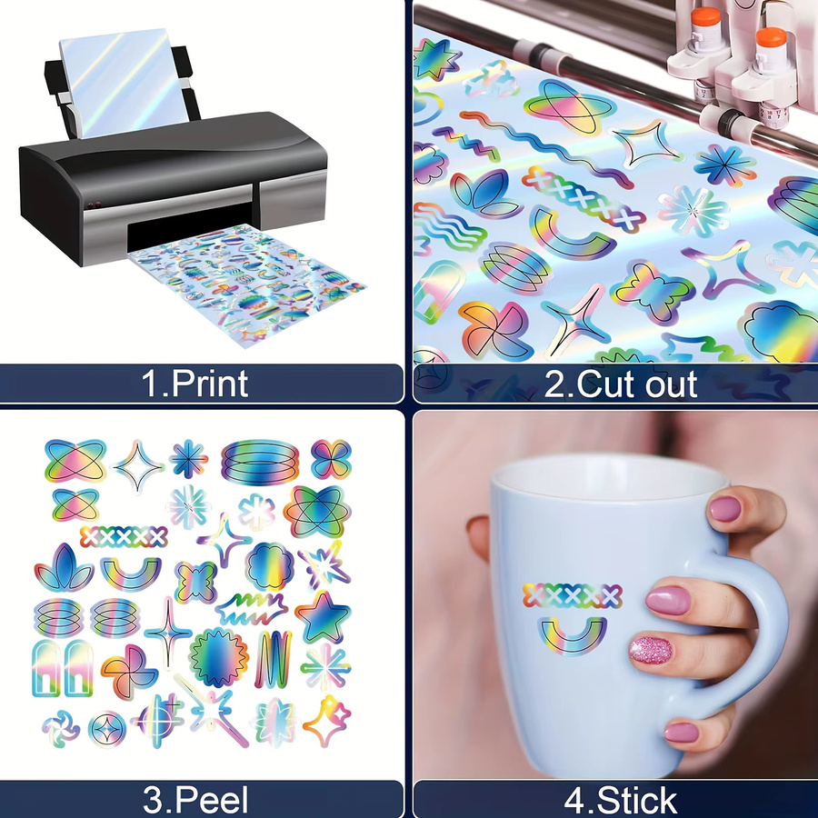 ESHANG Holografisches Vinyl-Aufkleberpapier A4, bedruckbar für Tintenstrahl- und Laserdrucker, wasserfest, Multicolor, 10 Blatt - Bild 3