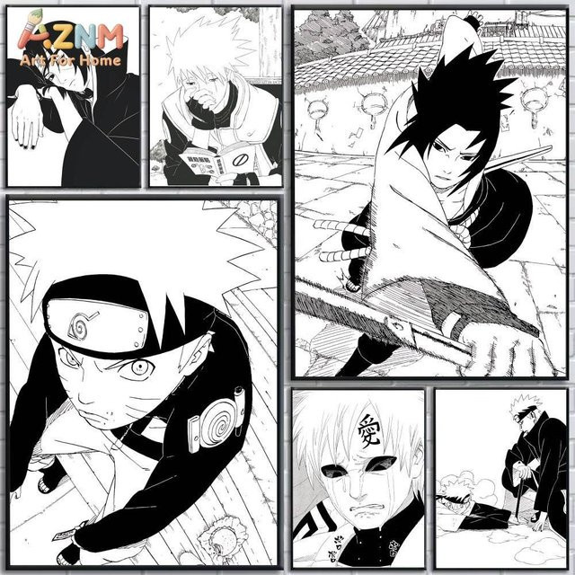 Kayou Naruto Manga Leinwand Wandkunst Schwarz-Weiß HD-Druck ungerahmtes Poster für Anime-Fans - Bild 1