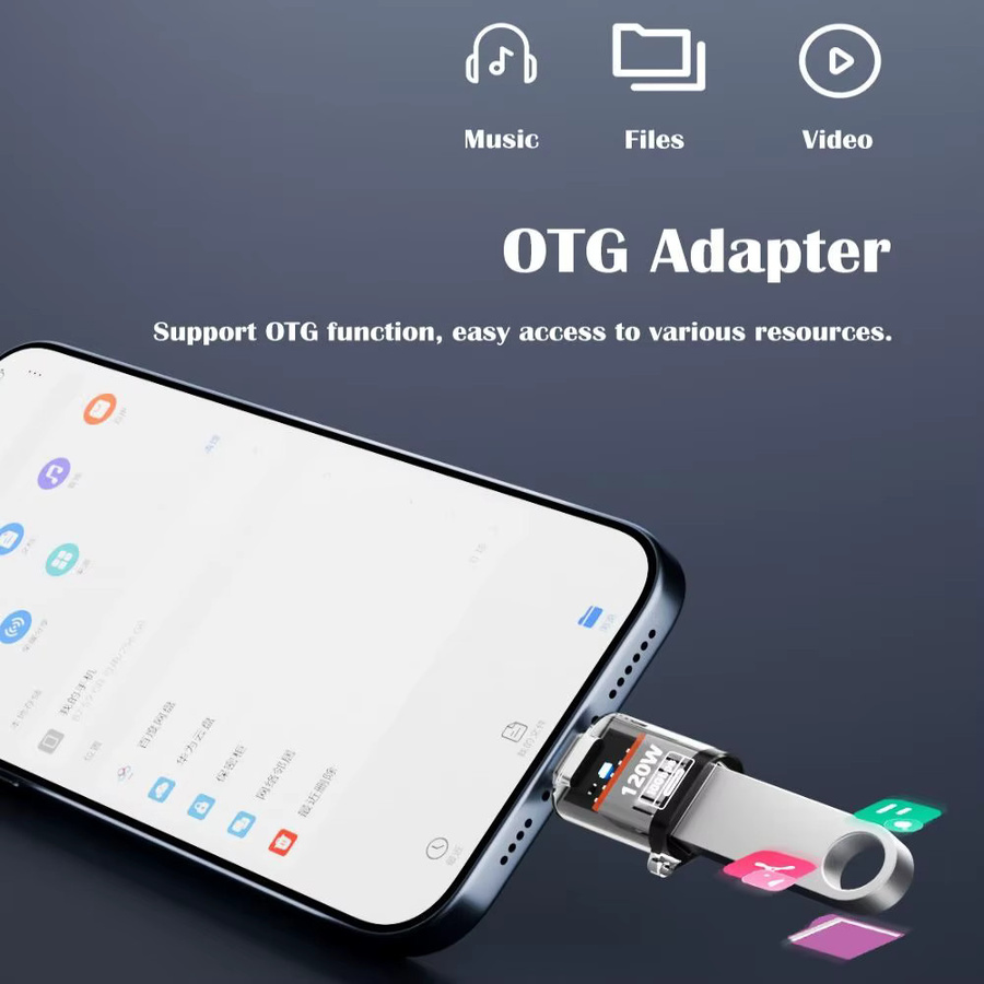 2 in 1 USB-C auf USB-A OTG-Adapter mit 10 Gbit/s Datenübertragung und 120 W PD-Ladefunktion, transparent/blau - Bild 2