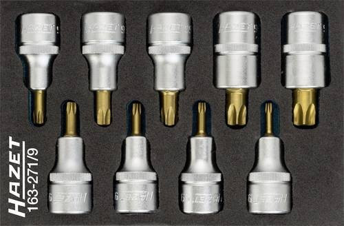 Hazet Steckschlüsseleinsatz-Set 163-271/9 mit 9 TX-Profilen T 20 bis T 60, 1/2 Zoll Vierkant hohl - Bild 1