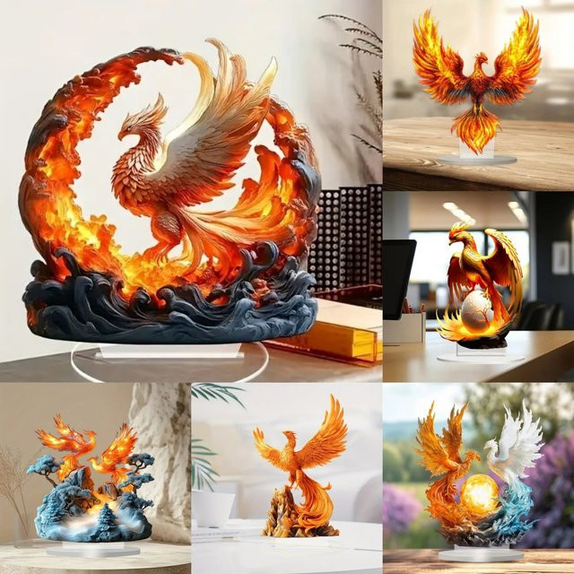 Phoenix & Mountain 2D flache Acrylplakette in Multicolor zur Tischdekoration für Zuhause, Büro oder Vitrine, Breite: 20,0 cm, Höhe: 20,0 cm - Bild 1