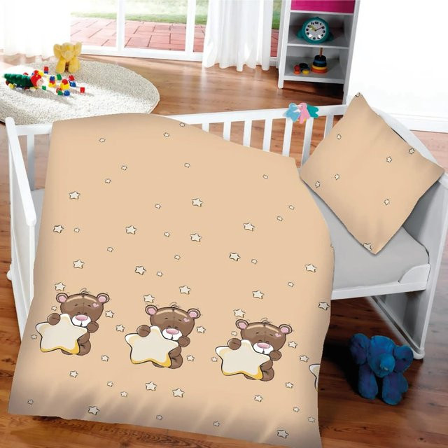 Bestlivings Kinder Bettwäsche Set Bär mit Stern aus Baumwolle, Farben: Grau, Blau, Weiß, Beige, B/T/H: 100 x 135 cm & 40 x 60 cm - Bild 1
