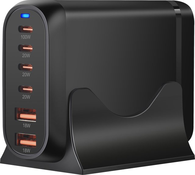 Deepartner 200W GaN Tischladegerät mit 6 USB-Ports, USB Typ C PD Fast Charge 3.0 Schnellladegerät, Schwarz - Bild 1