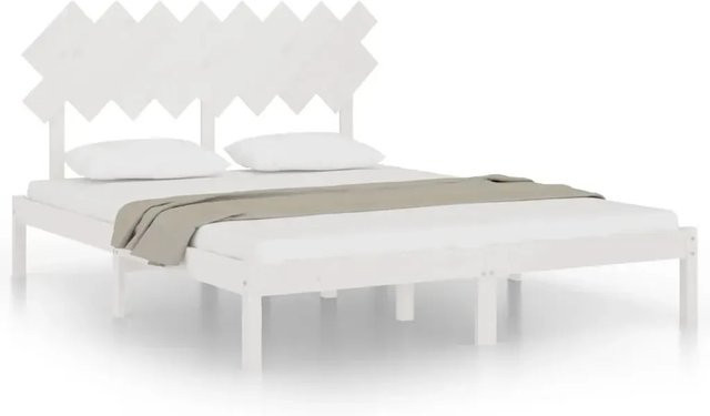 vidaXL Massivholzbett aus Kiefernholz in Weiß, Modernes Doppelbett B/T/H: 160 x 200 x 165,5 cm - Bild 1