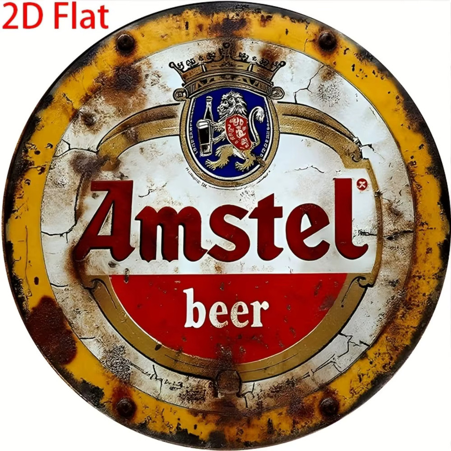 Vintage Amstel Bier Wandschild aus Metall von CIFBUY in Mehrfarbig, Rundes Metallschild mit Logo für Bar und Heimdekoration - Bild 4