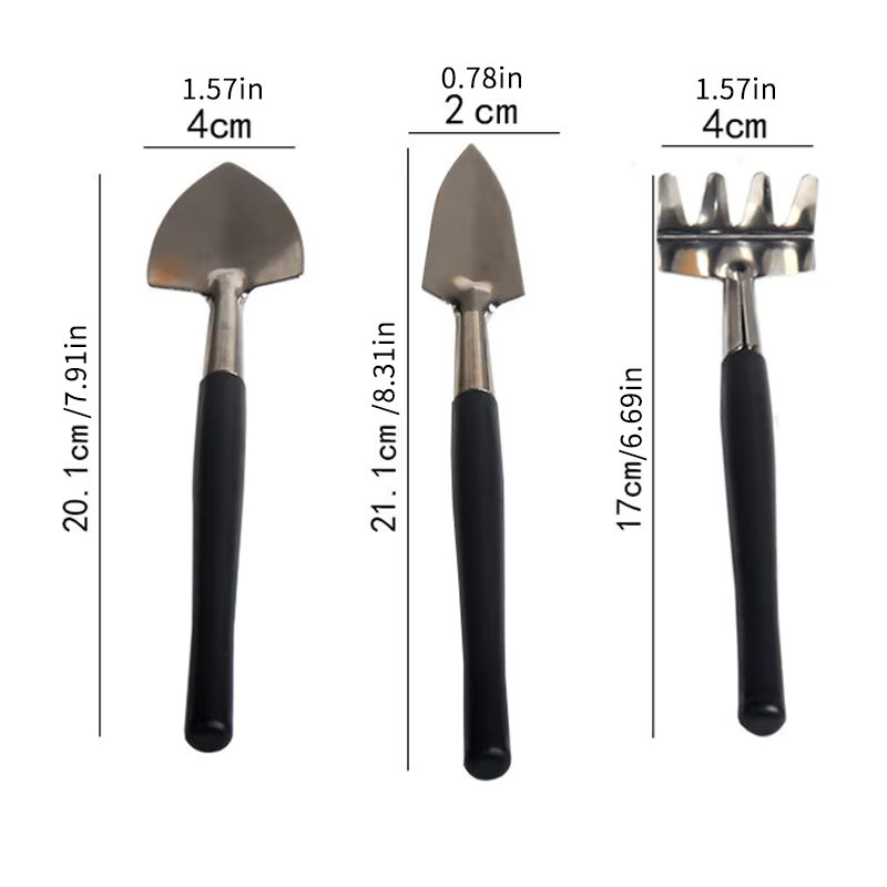 3-teiliges Gartenwerkzeug-Set aus Aluminiumlegierung in Silber bestehend aus Rechen, Schaufel und Mini-Pflanzschaufel für Gartenarbeit und Sukkulenten - Bild 6