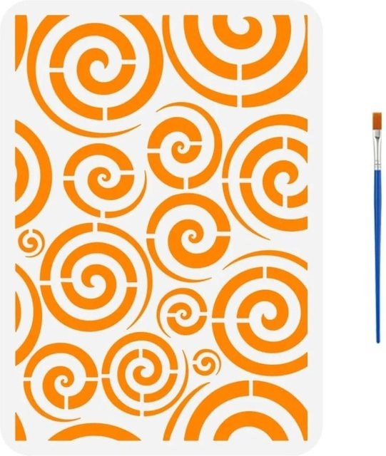 Wiederverwendbare Spiralen-Malschablone aus Kunststoff mit 1 Pinsel für Wirbelmuster und Line Art, B: 21,1 cm, H: 29,7 cm - Bild 1
