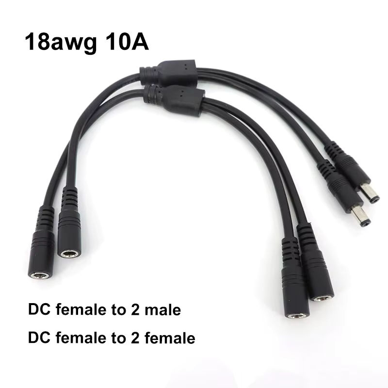 DC-Stromversorgungsadapter 2-Wege-Splitter-Verbinder 1 Stecker auf 2 Stecker Buchse, 5,5x2,1mm, Schwarz, 10A 18AWG - Bild 3