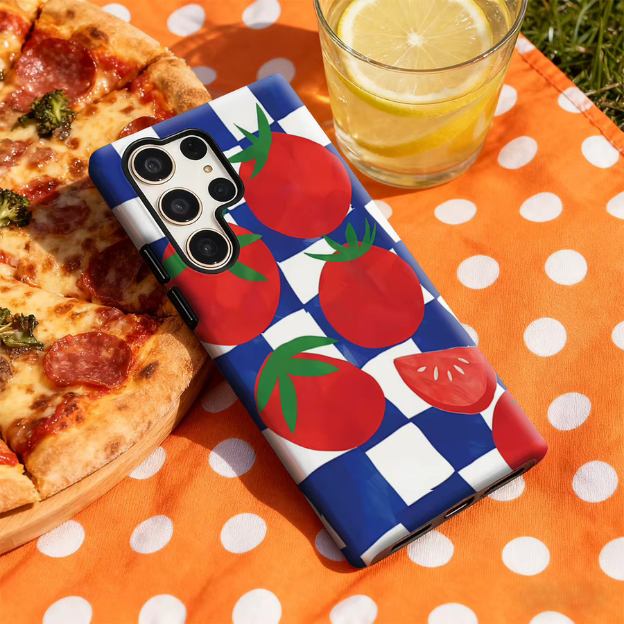 Schachbrett-Tomaten-Kunst Handyhülle für Samsung Galaxy S25 Ultra, S24 und S23 Ultra Plus mit glänzender doppellagiger Rückseite in Multicolour - Bild 4