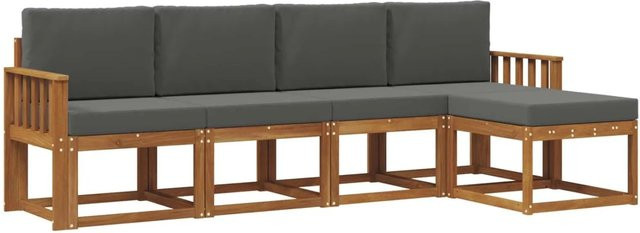 vidaXL Outdoor-Sofagarnitur L-Form aus Massivholz Akazie mit Kissen in Anthrazit und Natur - Bild 1