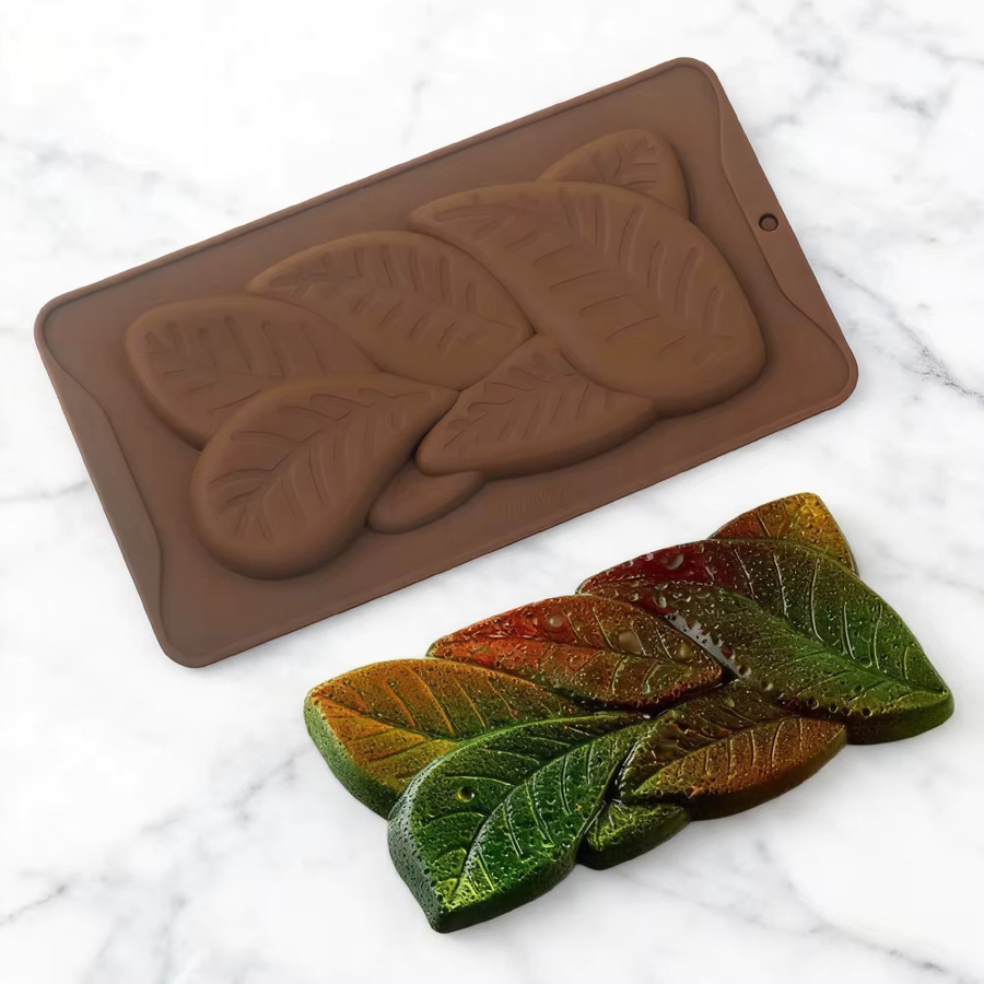 Meibum Silikonform für Schokolade und Gebäck mit Blumen- und Blattdesign in Lila und Braun - Bild 3