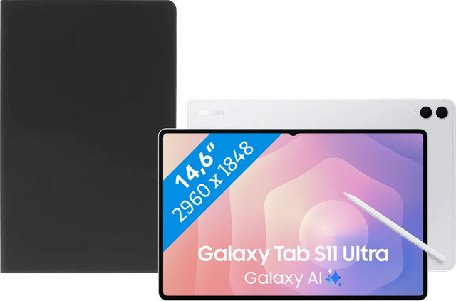 Samsung Galaxy Tab S11 Ultra 14,6 Zoll 512GB Wi-Fi Silber mit BlueBuilt Book Case Schwarz - Bild 1