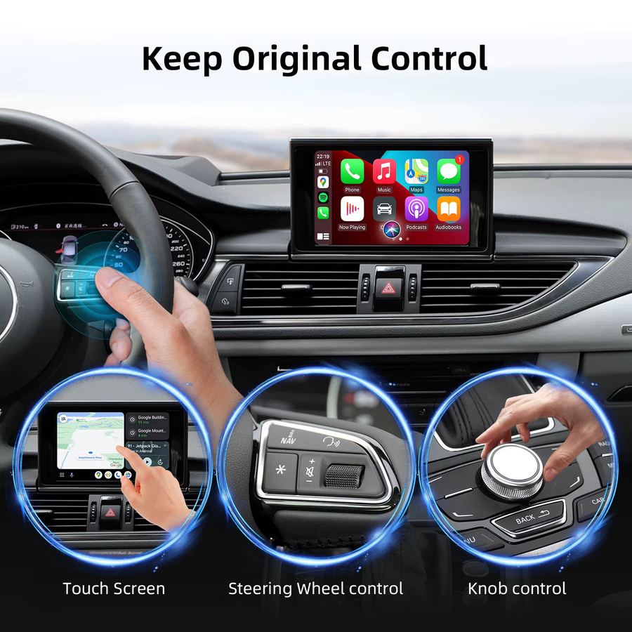 ANYFAR Drahtloses CarPlay und Android Auto Retrofit Decoder Box Kit für Audi A6 A7 2010–2015 MMI 3G System mit 6,5/7 Zoll Bildschirm, Schwarz - Bild 4