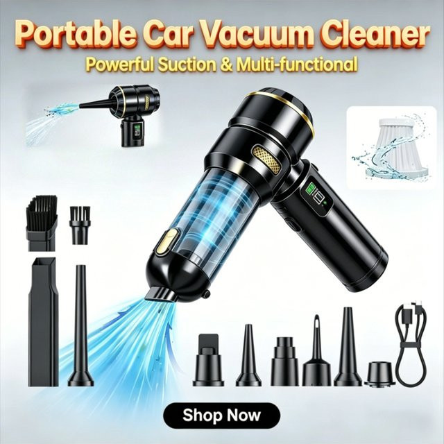 SUITU Kabelloser Mini Auto-Staubsauger mit LED-Lampe und Gebläse-Funktion, Leistungsstarker Handstaubsauger für das Auto - Bild 1