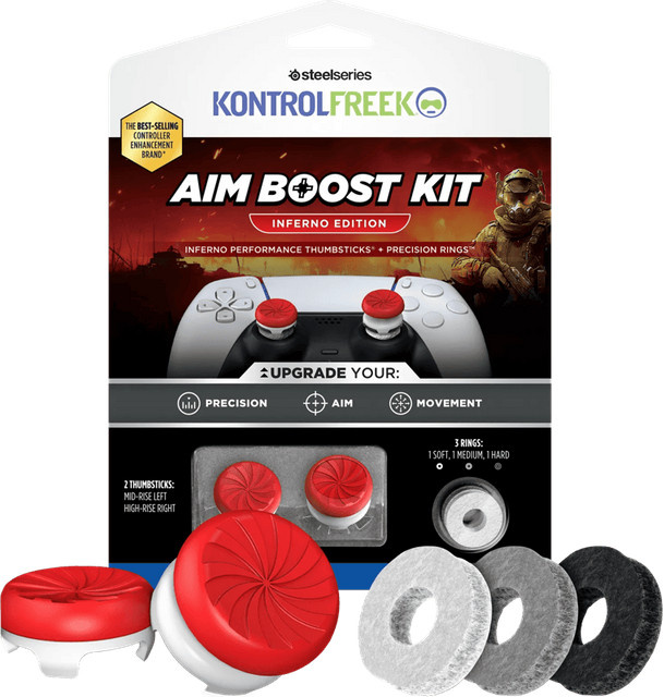 KontrolFreek Inferno AimBoost Thumbsticks und Precision Rings für PS5 und PS4 in Rot/Weiß - Bild 1